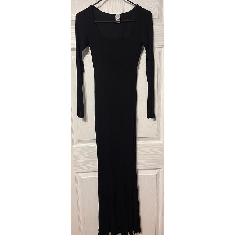 Soo Slick Black Long Sleeve Built-in Shapewear Maxi Dress Square Neck Large